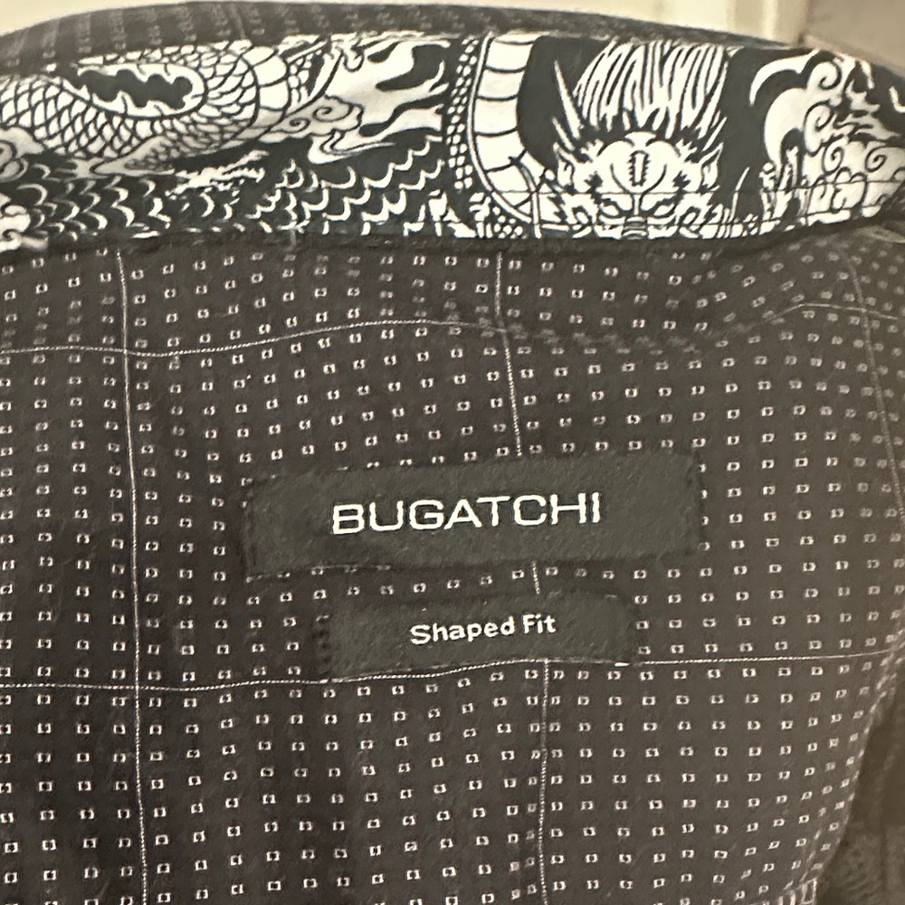 Bugatchi Black and White Dragon Collar Shirt